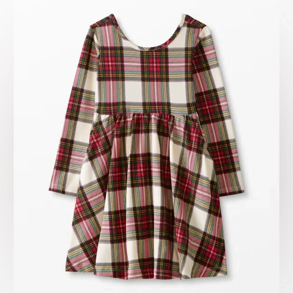 NWT Hanna‎ Andersson LS Skater Dress Pockets, Holiday Plaid, Size 110 (US 5)